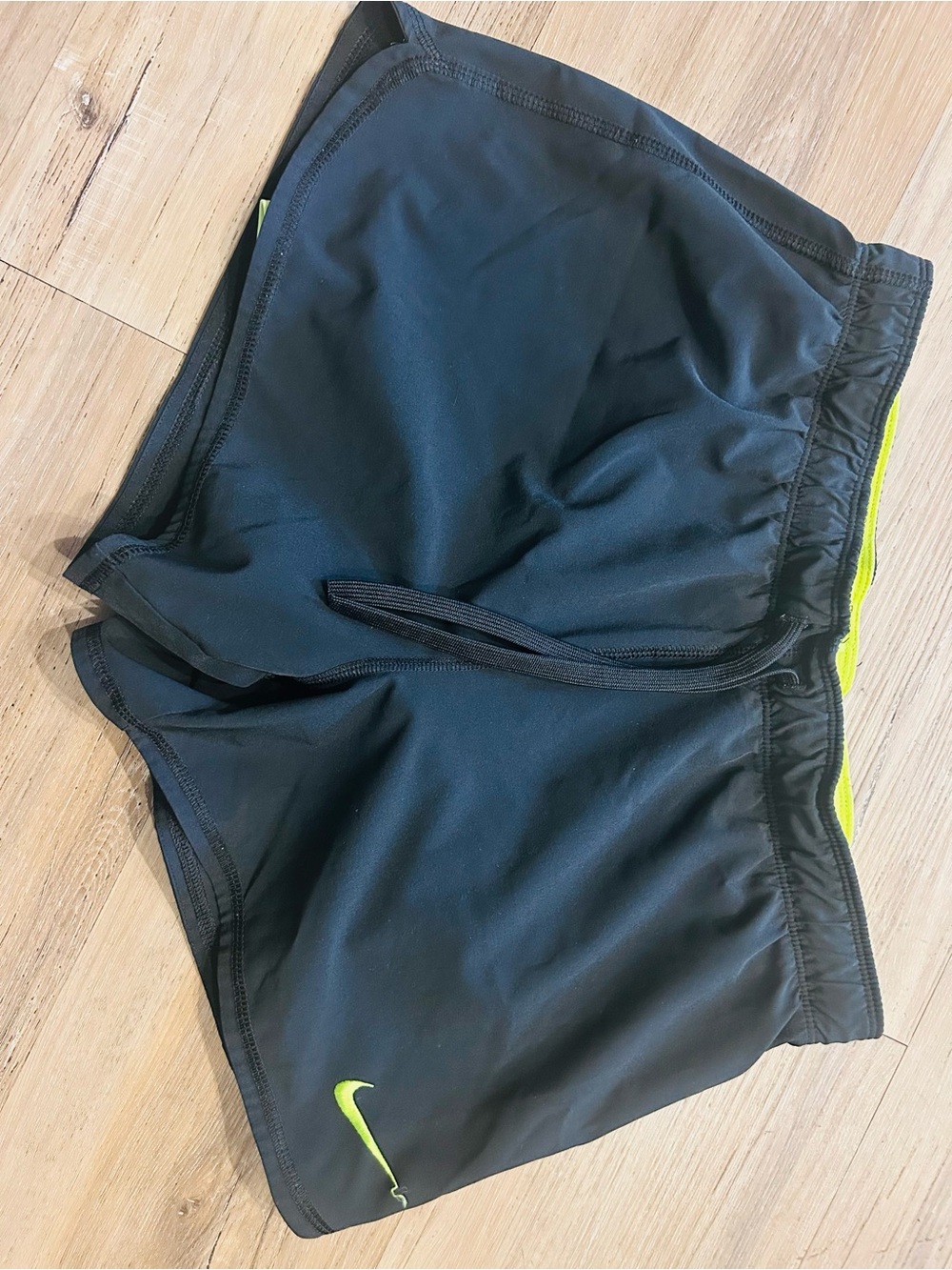 Nike Black Shorts with Neon Yellow Swoosh